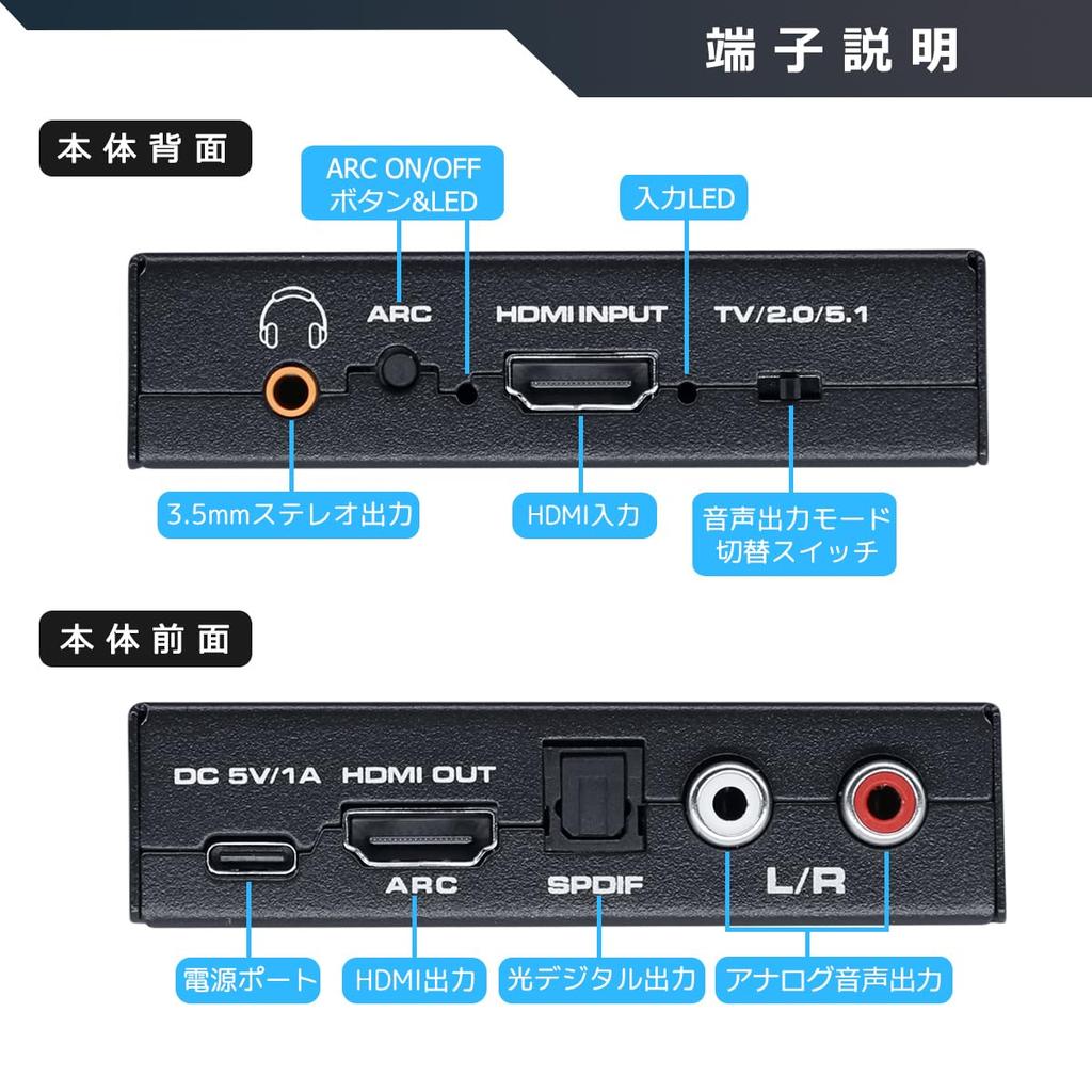 BLUPOW 4K60Hz HDR HDMI Аудио Разветвитель Оптический Цифровой Аудио Разветвитель HDMI Разветвитель Звука Совместимый Совместим с Домашним Игровым VA126 2.0 (аудио