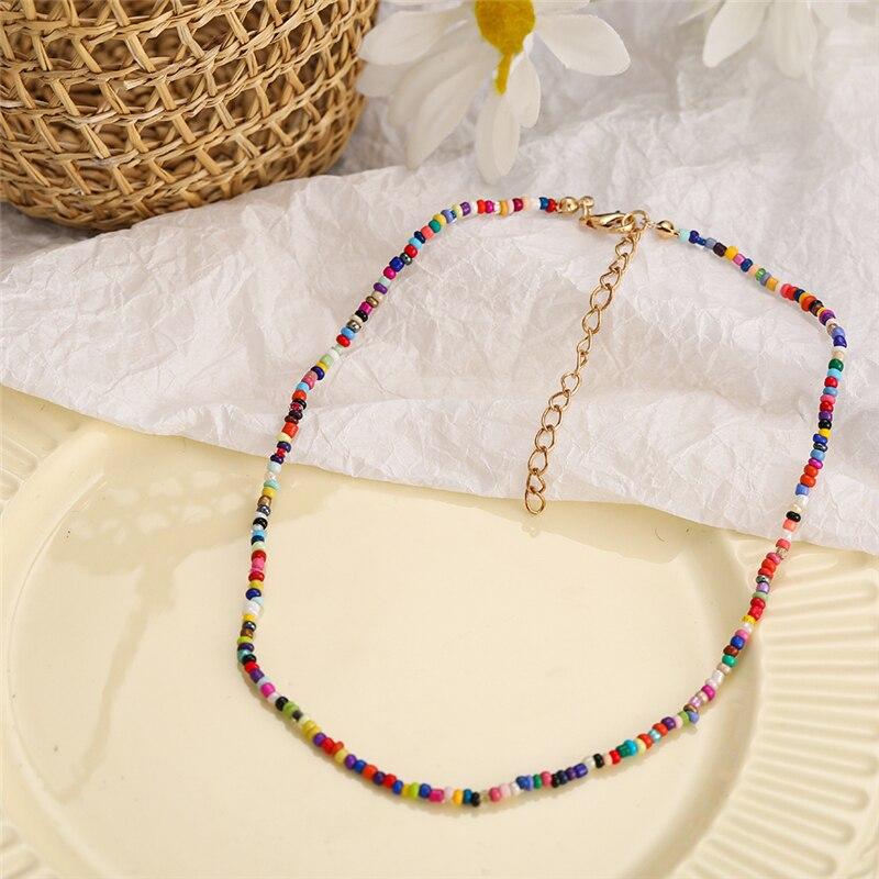 iF ME Korean Fashion Colorful Beads Flower Beaded Necklace For Women Bohemian Beads Clavicle Chain Choker Necklace Jewelry