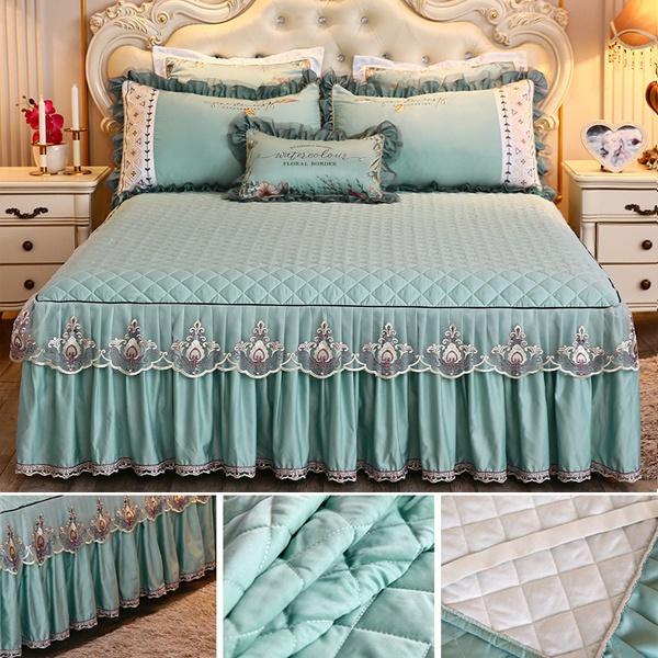 Роскошное кружевное покрывало принцессы, простыни-юбки, утолщенная стеганая простыня, постельное белье, нескользящий наматрасник Queen King для королевы
