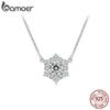 BAMOER 925 Sterling Silver Snowflake Pendant Necklace Shiny Zircon Neck Chain for Women Engagement Gift Fine Jewelry