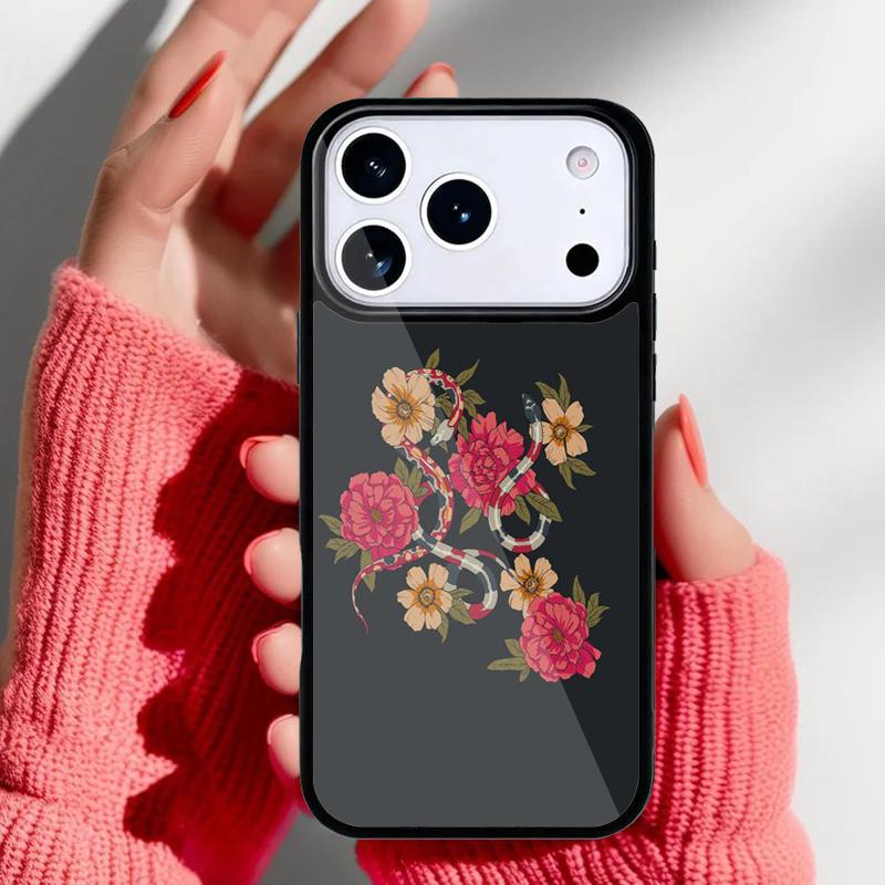 Чехол для телефона 'Цветочная змея' для iPhone 17 16 15 14 13 Pro Max Задняя крышка для 12 11 Pro Coque