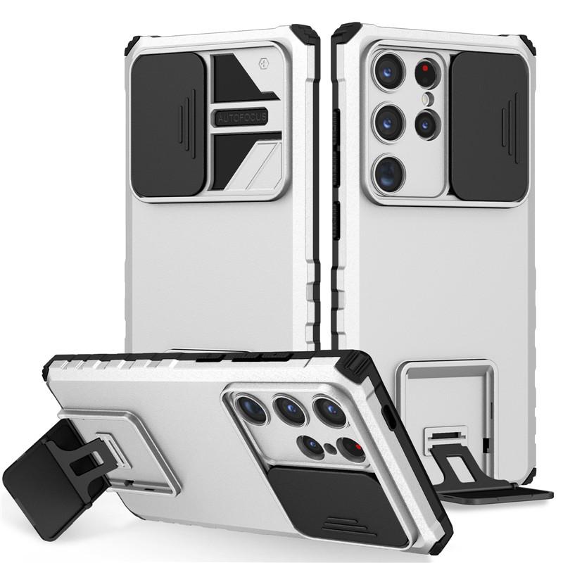 Slide Lens Camera Case For Samsung Galaxy S24 Ultra S23 Plus S22 S21 S20 FE Shockproof Armor Stand Holder Back Cover
