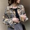 Women's Korean Retro Plaid Slimming Shirt - Long Sleeve, Short Top for Spring & Autumn 2025
