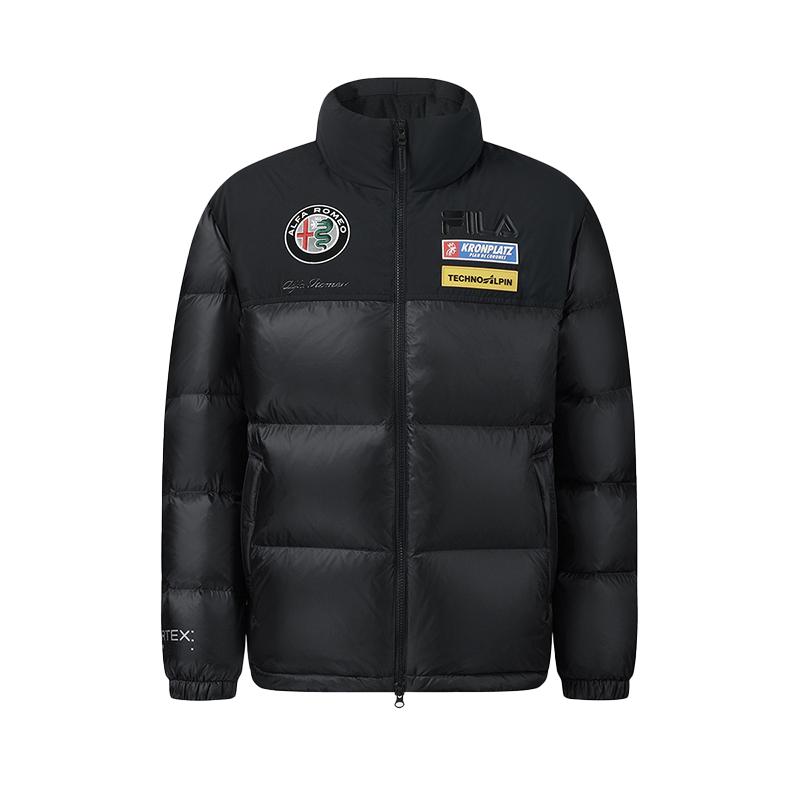 Fila Ski Series 4810 Snow Peak Goose Down Trendy Personality Cool Sports Color Block Warm Stand Collar Woven Down Jacket Men Outerwear A11M546927FBK