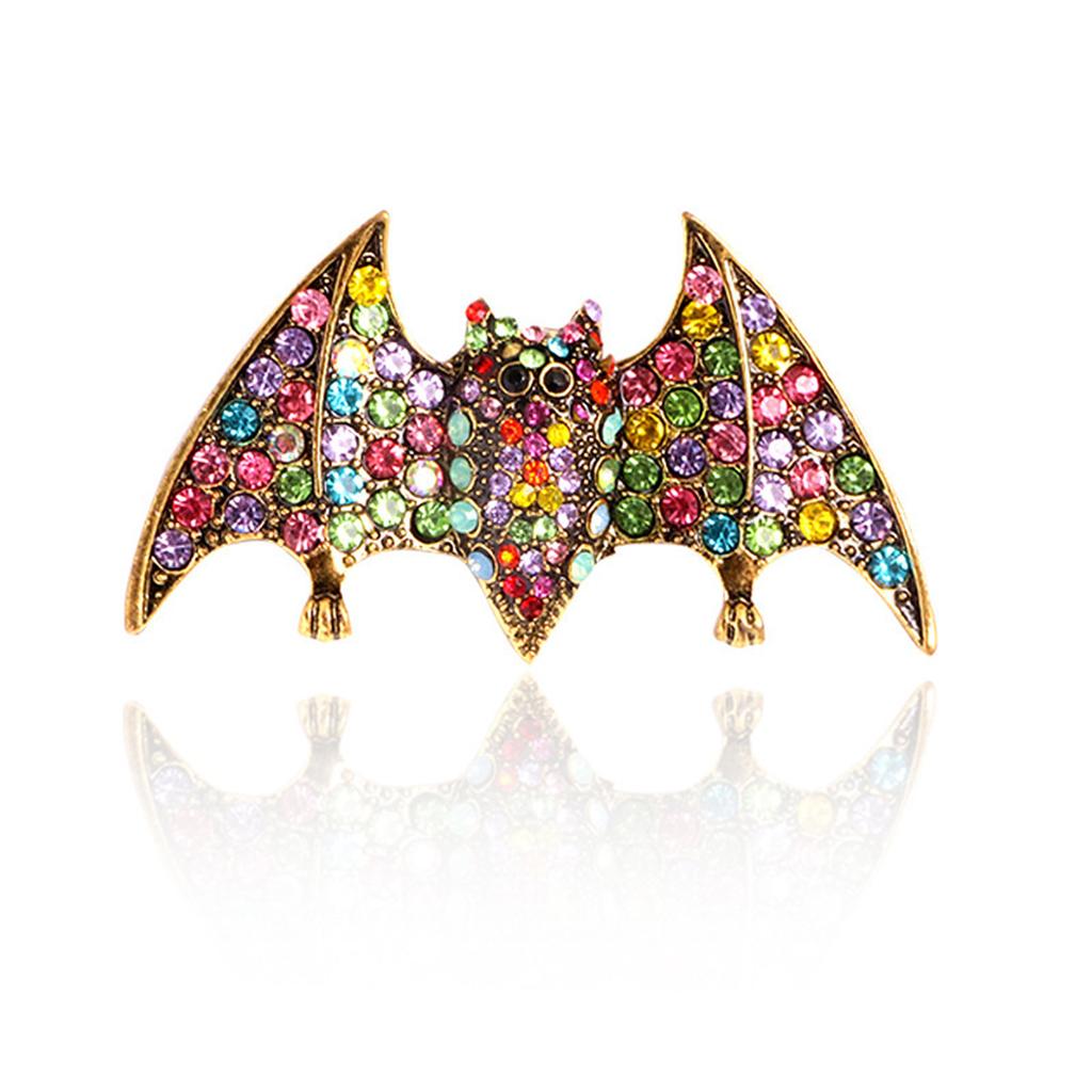 Rinhoo Gothic Black Enamel Bat Brooches For Women Men Vintage Red Eyes Rhinestone Bat Lapel Pins Animal Badge Halloween Jewelry