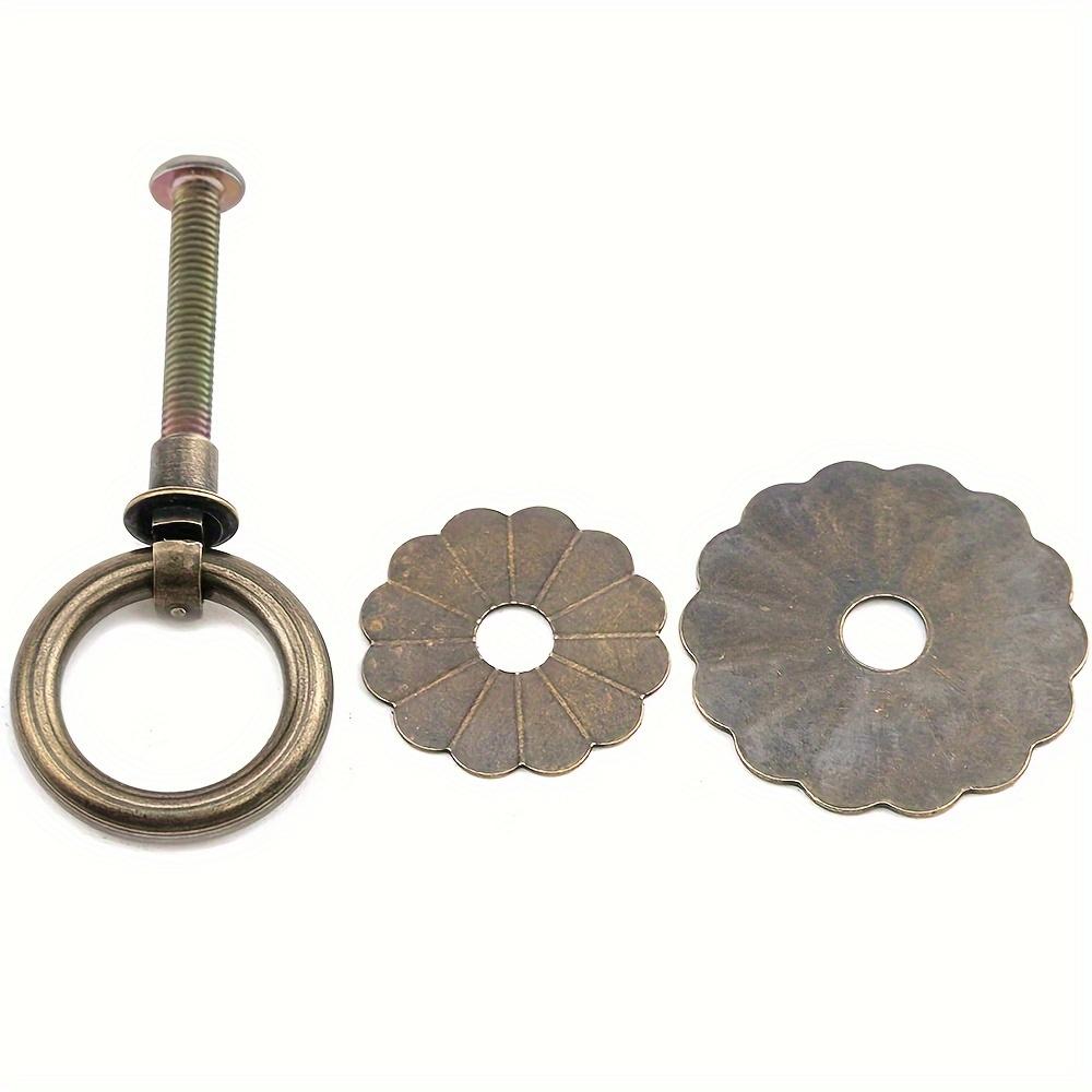 6pcs Ring Pull Small Cabinet Pull In Antique Brass Flower Closet Cabinet Door Knob for Cabinets Armoires(Single Hole with Screw)