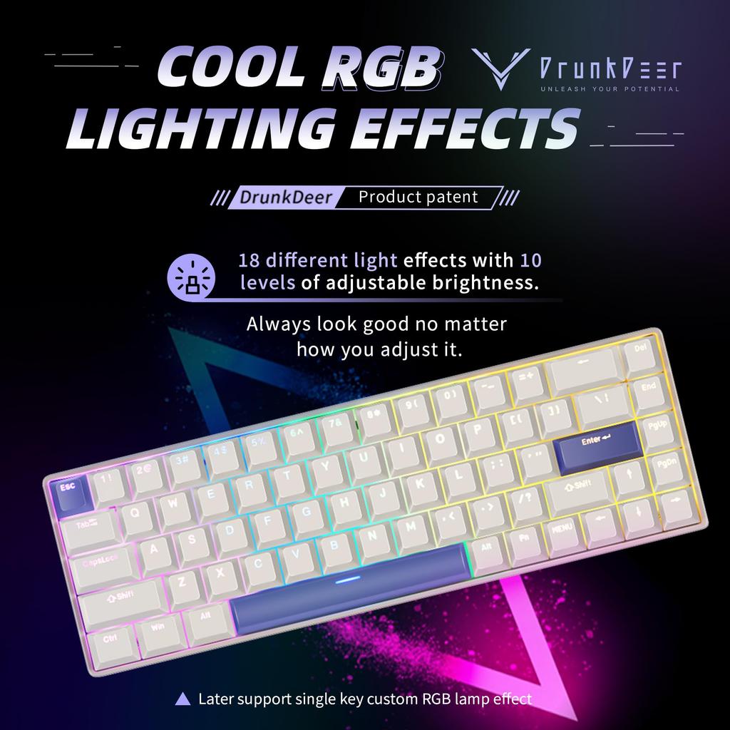 DrunkDeer G65 eSports Gaming Rapid Trigger Keyboard Hall Effect Switches Magnetic Switches Last Win Release Dual Trigger Modes Adjustable Gray