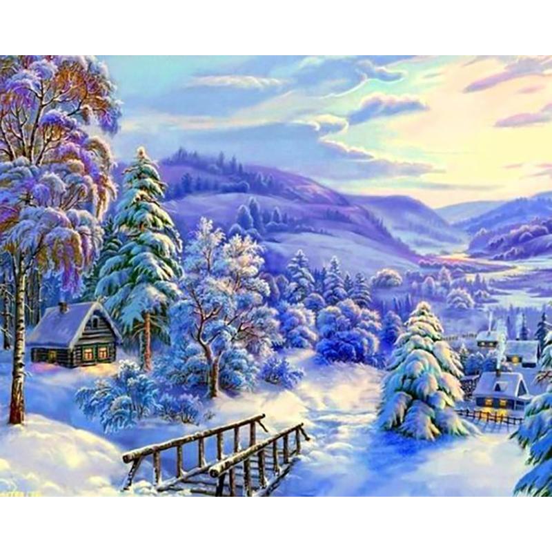 Снежный пейзаж «сделай сам», 5D алмазная живопись, полная круглая дрель, пейзажная вышивка, набор для вышивки крестом, мозаика, искусство, настенный подарок, домашний декор
