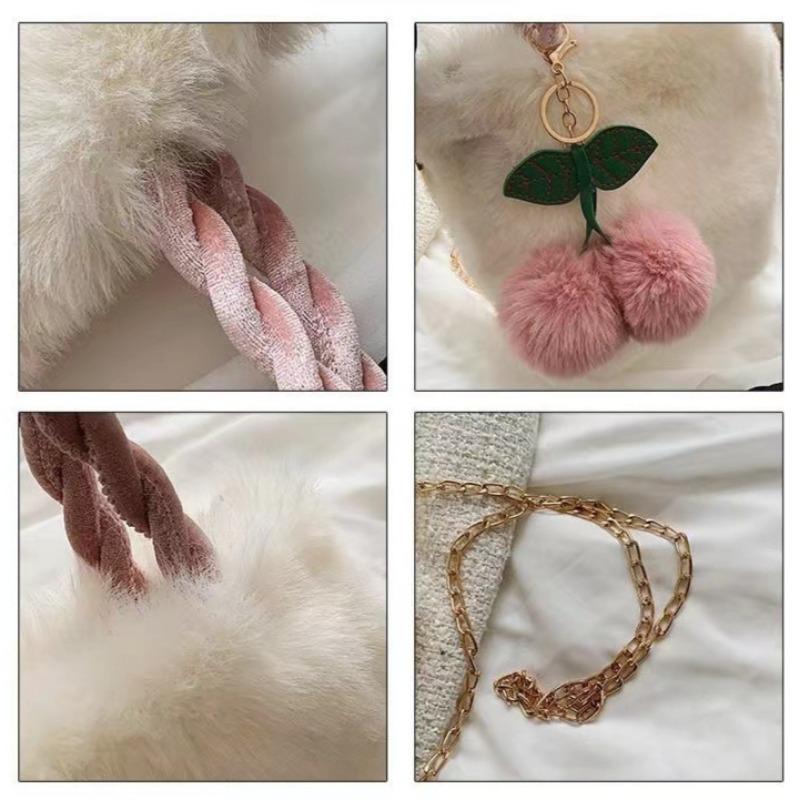 Плюшевая сумка осень и зима новая вишневая плюшевая сумка на одно плечо косая пролетная модная универсальная плюшевая сумка женская сумка