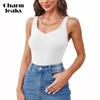 V Neck Tank Top for Women with Built-in Padded Bra Adjustable Wide Strap Camisole Cotton Cami Shirts