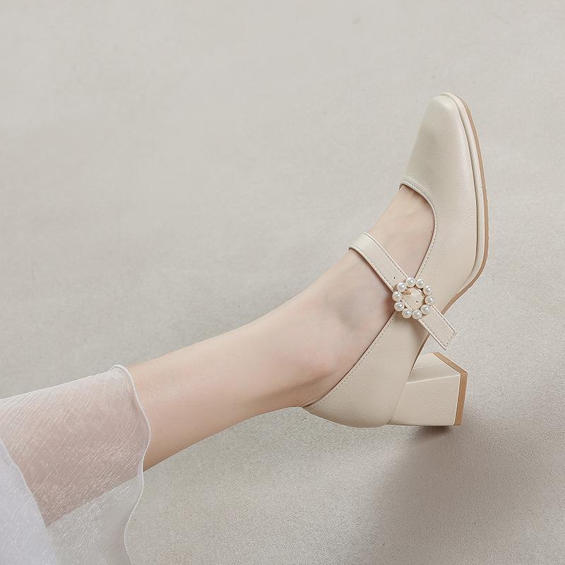 Leather Flat for Huizhou Women's Shoes Grape Mother Same High Heels Korean Version Spring New Mary Jane Shoes Women