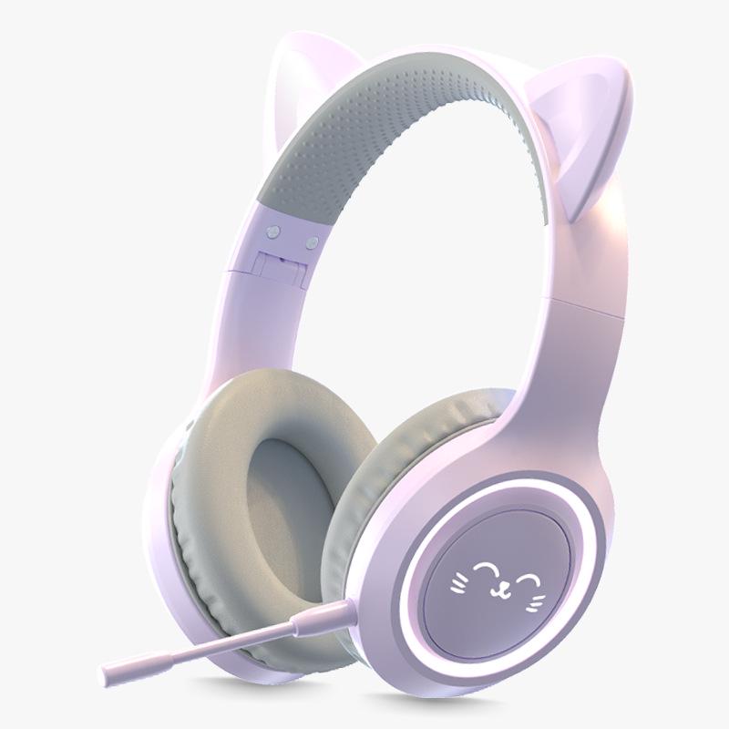 BH-300 Светящиеся беспроводные Bluetooth-наушники с кошачьими ушками и микрофоном для прямых трансляций