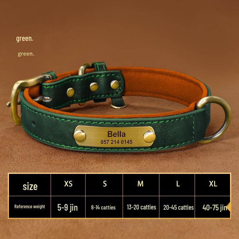 Laser-Engraved Leather Dog Collar with ID Tag for Small & Medium Dogs - Anti-Lost Pet Neck Band
