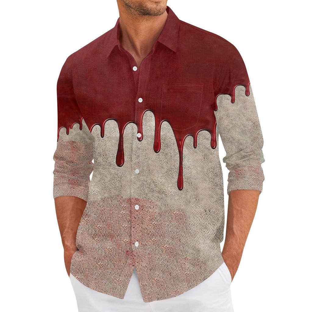 Мужская повседневная свободная рубашка с длинными рукавами, модная рубашка с лацканами, топ