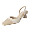 Fashion Color Blocking Closed Toe Sandals Heels Woman Ankle Strap Shoes Square Head Thick Heel Sandalias De Mujer Ladies Shoes
