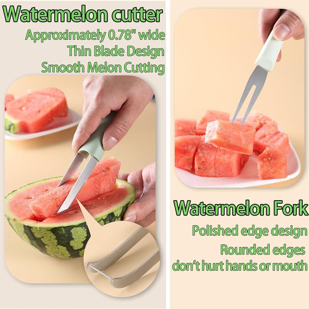 3-in-1 Watermelon Fork Slicer Cutter Stainless Steel Watermelon Popsicle Cutter Watermelon Cutter Slicer Tool Kitchen Gadgets