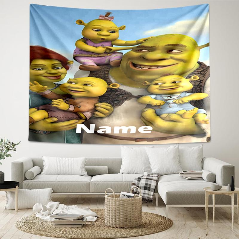 Custom Name Shrek Print Tapestry, Backdrop, Easy Setup, Ideal for Bedroom, Office & Living Room, with Aesthetic Wall Hanging Decor.