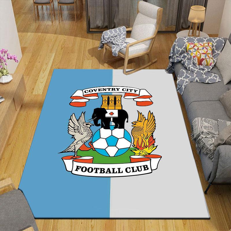 Coventry City FC Flannel Printed Carpet, Home Sofa Decoration for Living Room & Bedroom, Non‑Slip Play Flannel Floor Mat for Game Room