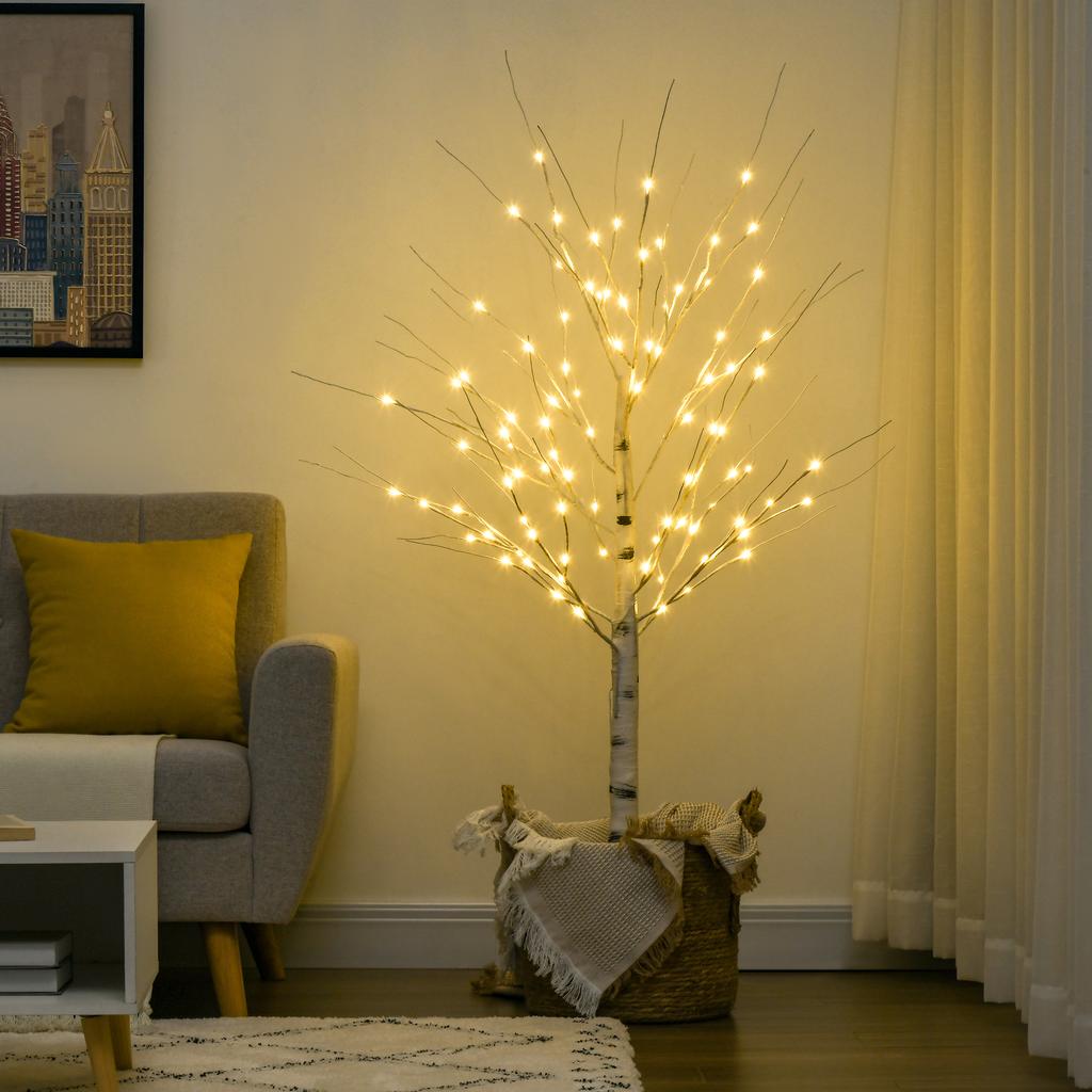 5ft Artificial White Birch Tree Light with Warm White Pre-Lit LED Light for Indoor and Covered Outdoor Use