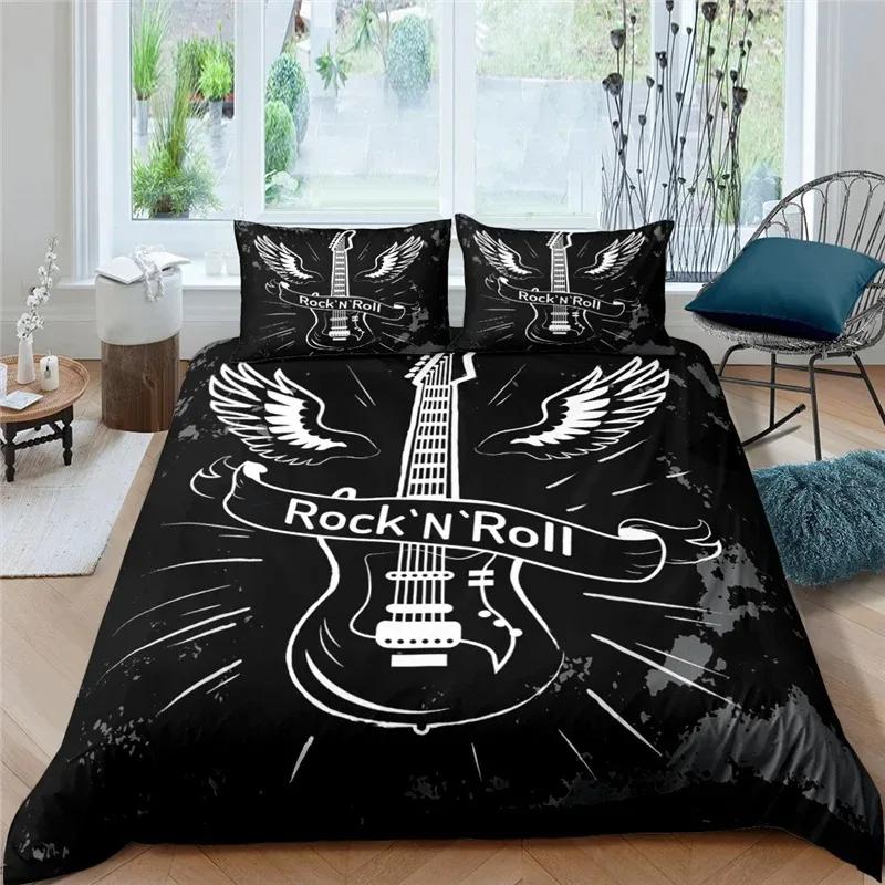 3d Music Notes Guitar Duvet Cover Set for Teens Adults Bedroom Decor Music Bedding Sets Fashion Hip Hop Comforter Cover