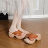 Wood grain thick heel thick sole cross with slippers women's summer new holiday slope heel waterproof table soft sole Roman sandals