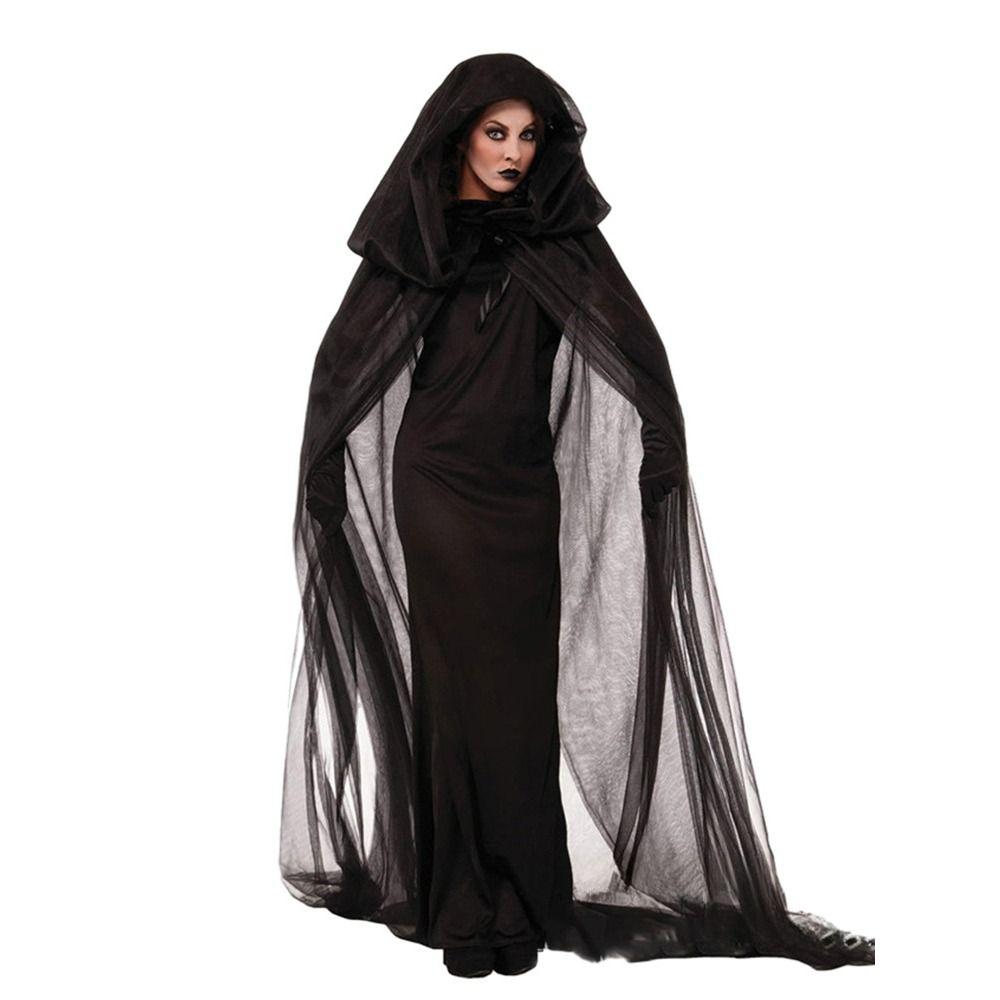 Dress Up Mesh Ghost Cloak Transparent Hooded Cloak Fashion Women Halloween Costume Children