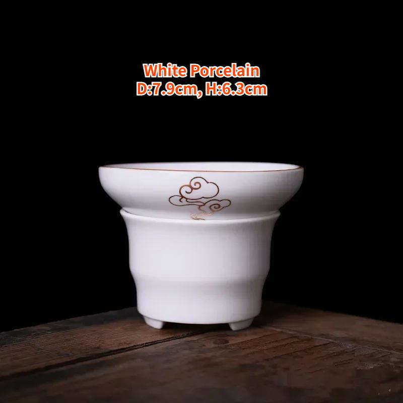 Chinese Tea Set Accessory, Tea Filter, Matte White Ceramic Strainer, Creative Lotus Infuser, Cup Funnel and Stand Set, Teaware