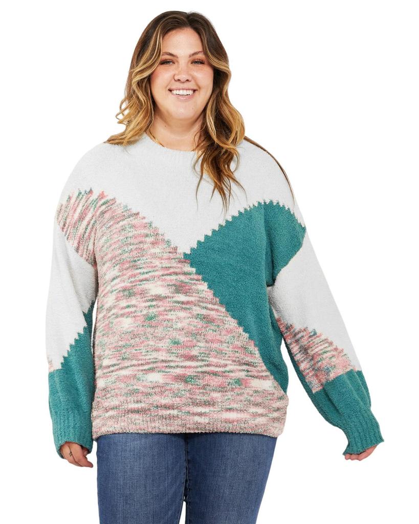 Azura Exchange Multicolor Scalloped Color Block Plus Size Sweater