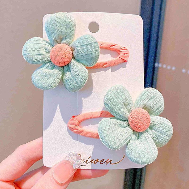 2Pcs/Set Children'S Cute Fabric Flower Pair Clip Hair Accessories Girl Hairpin