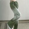 Womens Fashion High Waist Split Up Green Women's Wide Leg Jeans Baggy Woman Denim Capris Pants Jean Mom Jeans Trousers