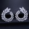 WWJ Leaf Wedding Jewelry Zircon Silver Color Stud Earrings for Brides