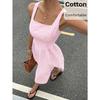 Women Casual Fashion Square Neck Sleeveless Color Block Striped High Waist Long Dress