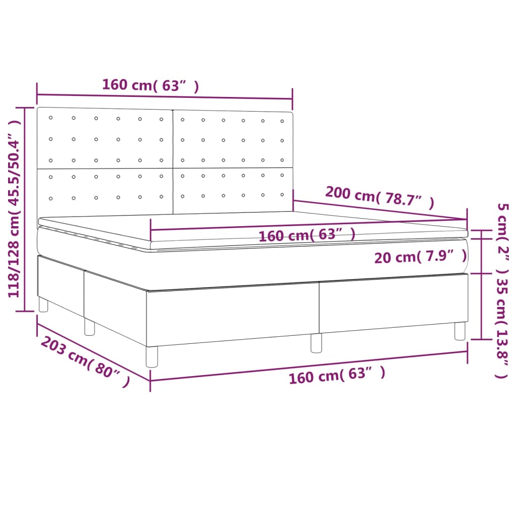 Box Spring Bed with Mattress Black 160 x 200 cm Fabric