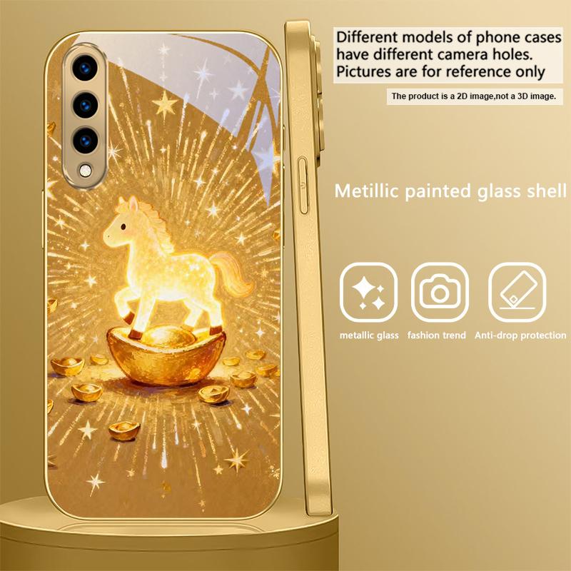 Сияющий золотой пони Для Samsung A 31 32 A33 A34 35 14 A15 13 A16 25 26 50 52 53 54 55 56 70 71 72 73 Золотой стеклянный чехол для телефона