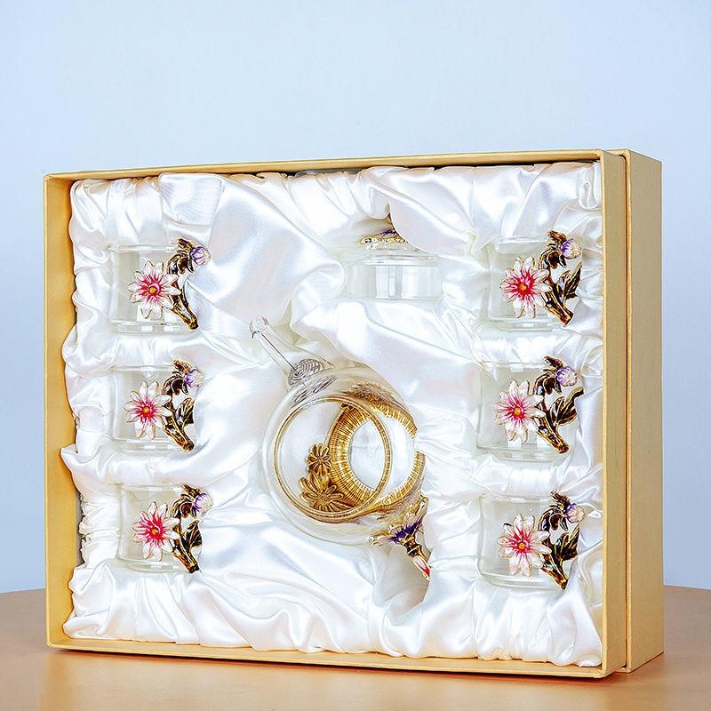 Простая современная утолщенная термостойкая стеклянная маленькая чайная кружка с фильтром, заварочный чайник, чайный набор, включающий 1 горшок и 6 чашек цветочного чайника