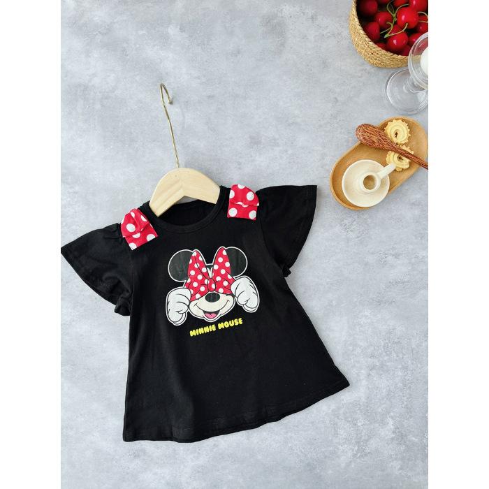 Summer Girls Cute Bow Cartoon Short Sleeve T Shirt Stylish Versatile Top For Kids