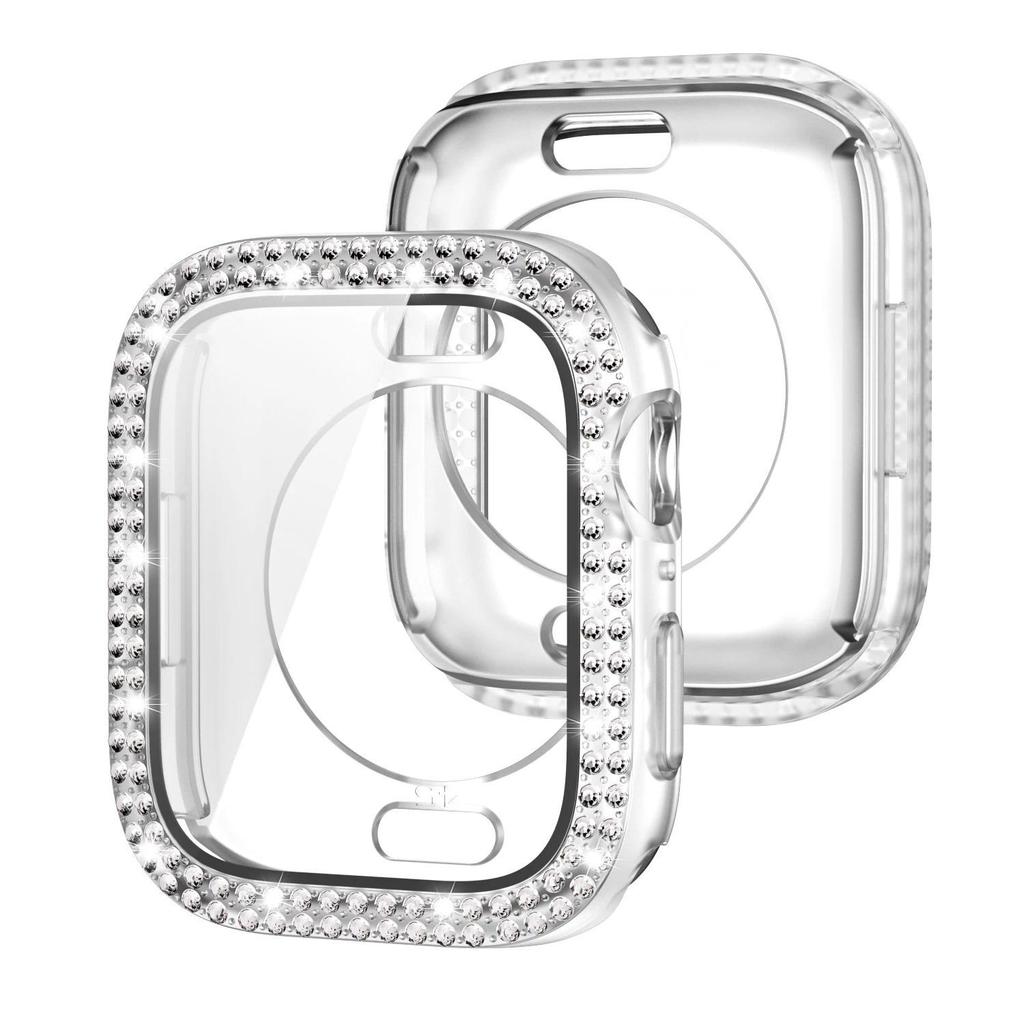 Сверкающий Чехол со стеклом для Apple Watch 44 45мм 41мм 40 42мм 44мм Алмазный бампер+Защитное стекло для Серии 11 10 9 8 7 5 6 SE