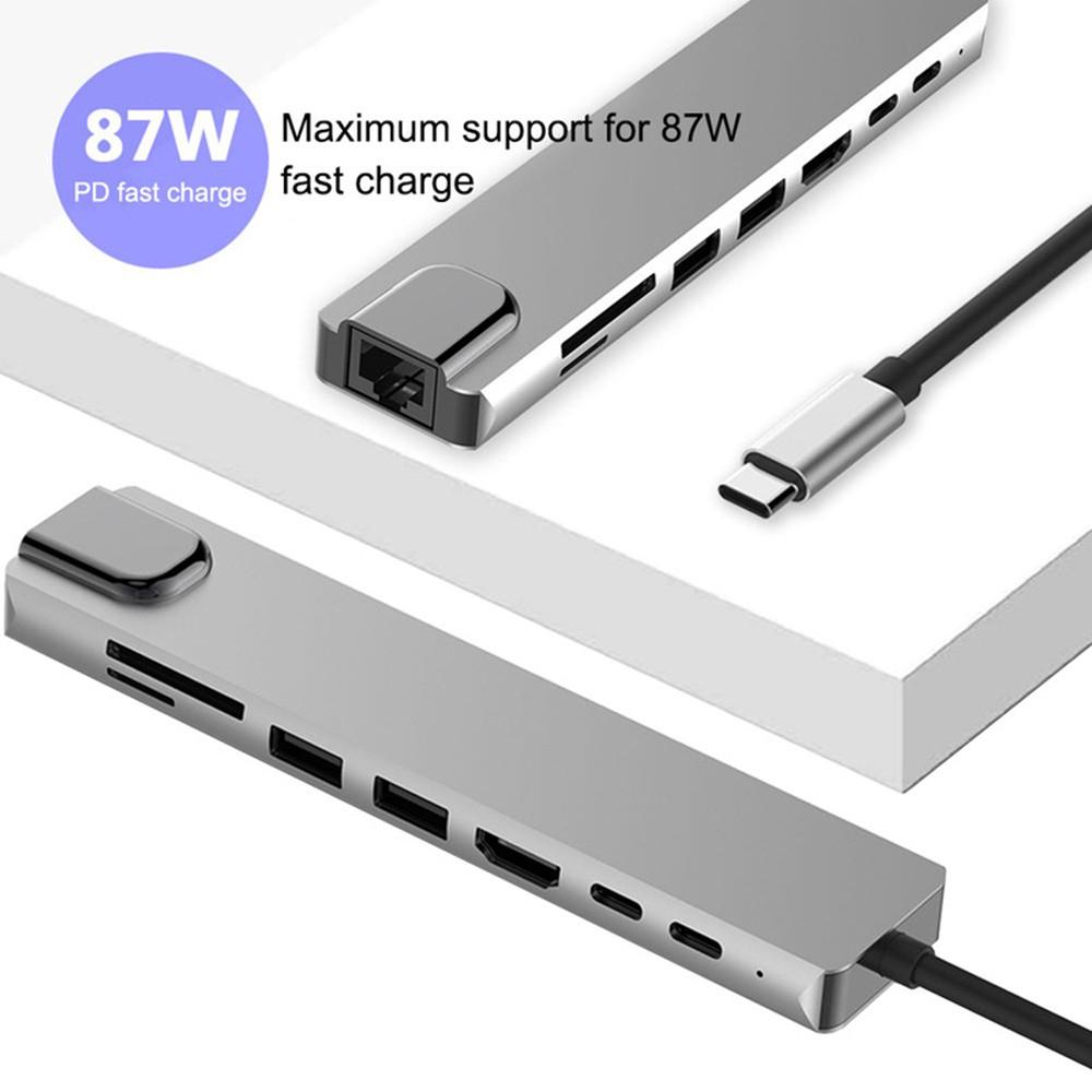 FUNXUN Концентратор Type-C 3.1 «8-в-1» с 4K HDMI, RJ45, устройством чтения карт SD/TF и быстрой зарядкой PD для MacBook