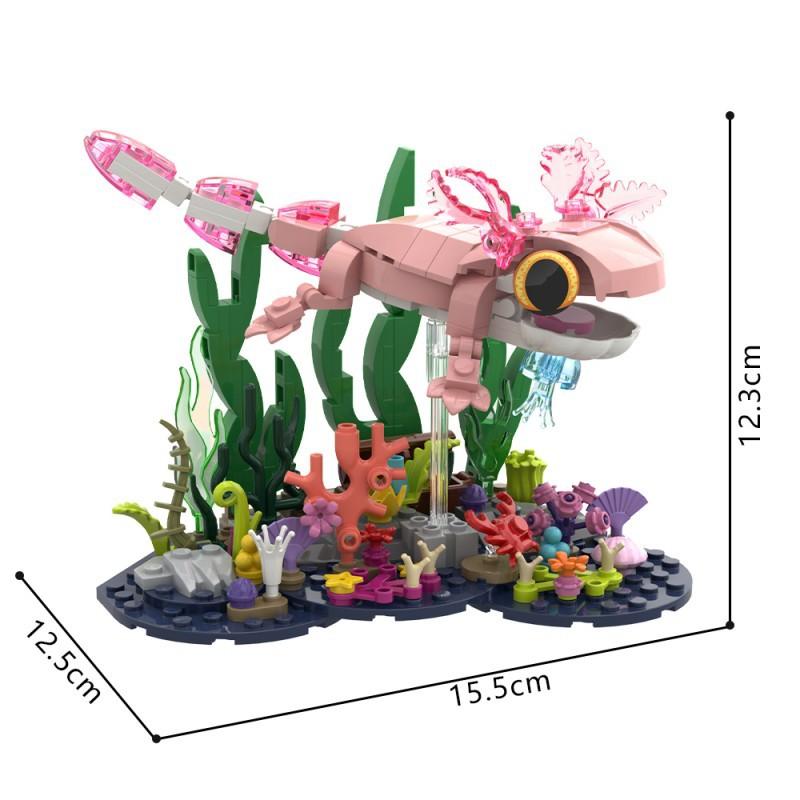 MOC Pixel World Axolotl Building Blocks Mexican Pink Leucistic Water Dragon Animal Model Kit with Feathery Gills Toy Gift