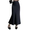 Women Fishtail Skirt High Waist Fishtail Hem Maxi Skirt Solid Color Retro Satin Texture Hip Wrapped Skirt
