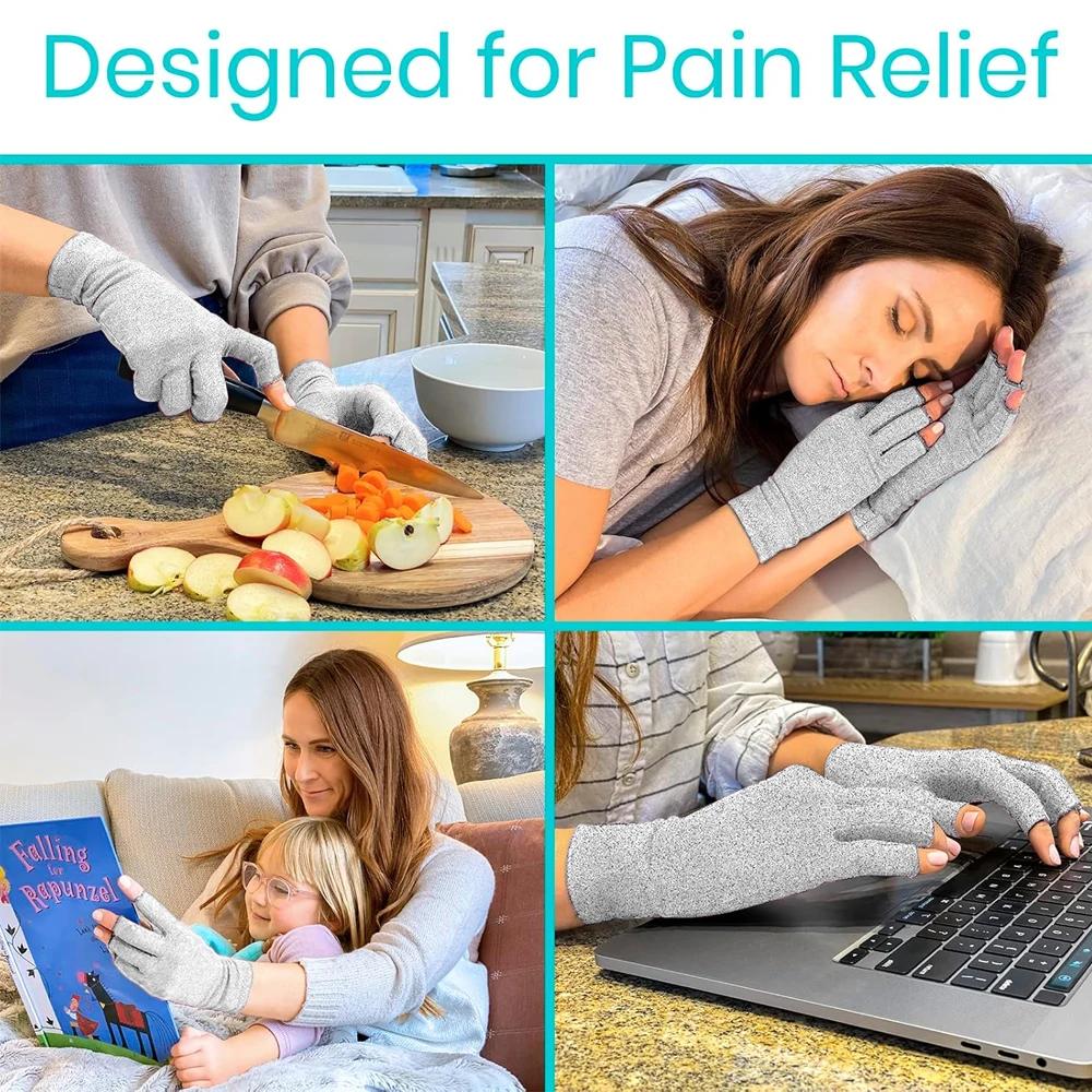 1 пара компрессионных бамбуковых перчаток от артрита - Компрессионные перчатки для поддержки при боли в суставах - Мужские и женские перчатки без пальцев для спорта