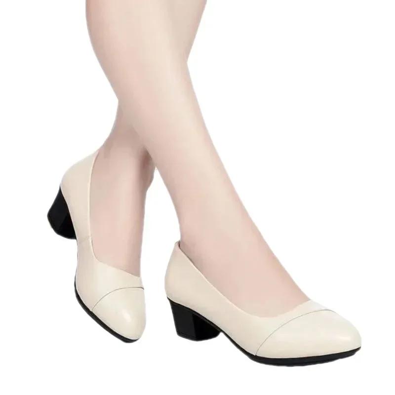 2024Женские рабочие туфли из лакированной кожи на высоком каблукеУдобные женские туфли на каблукеМокасины из искусственной кожи на квадратном каблуке Talon Femme