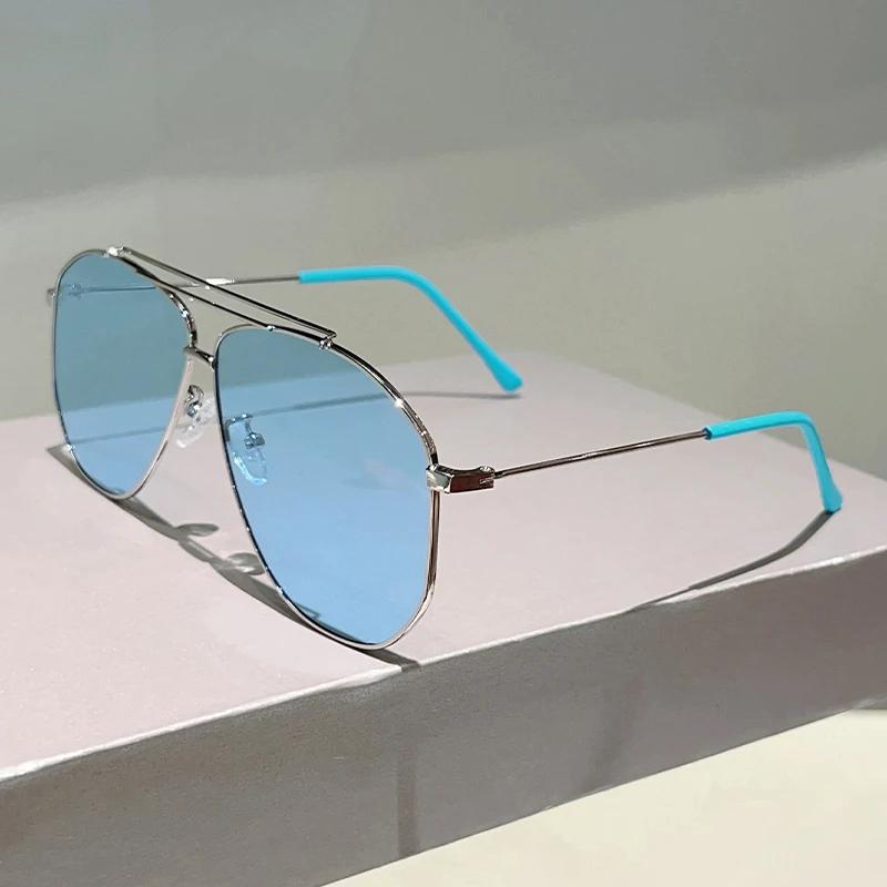 KAMMPT Винтажные Пилотские Солнцезащитные Очки Большого Размера с Двойной Перемычкой Мужские Женские Модные Трендовые Дизайн Бренда Солнечные Очки