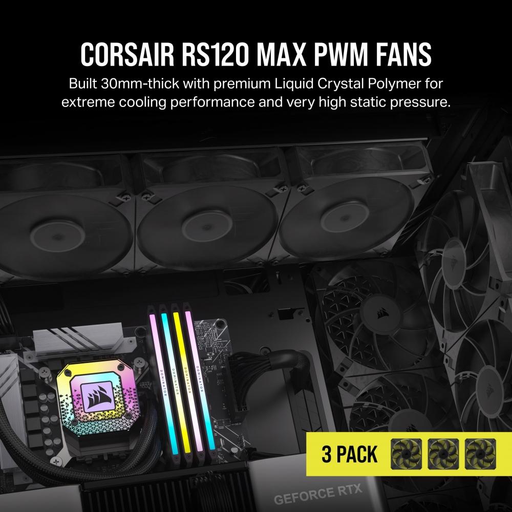 Corsair Вентилятор для корпуса ПК RS120 MAX 120 мм PWM толщиной 30 мм, тройной, черный, CO-9050171-WW