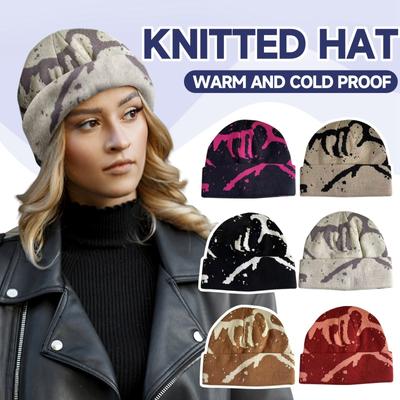 Зимняя шерстяная шапка с вышивкой Двусторонняя вышитая буква Вязаная шапка с закрученным краем Шапка с буквой