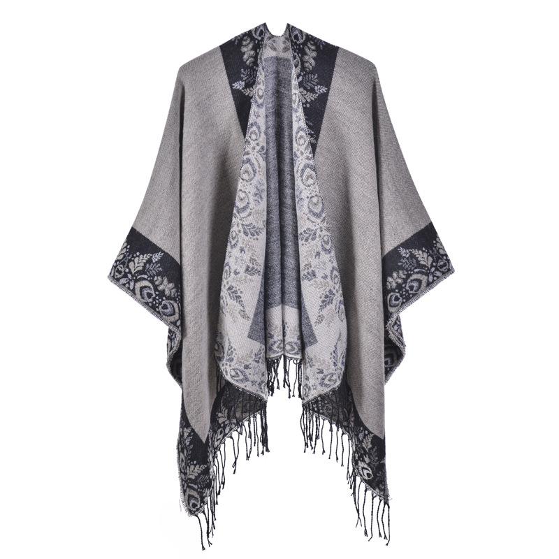 New Split Shawl Autumn and Winter Imitation Cashmere Warm Fringed Cape Scarf