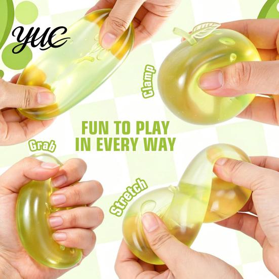 Hand Exerciser Squeezer Apple Squishy Stress Relief Ball, Transparent Fidget Toy, Squeeze Sensory Toy Soft Tpr Pinch for Adults Kids, Cute Fruit