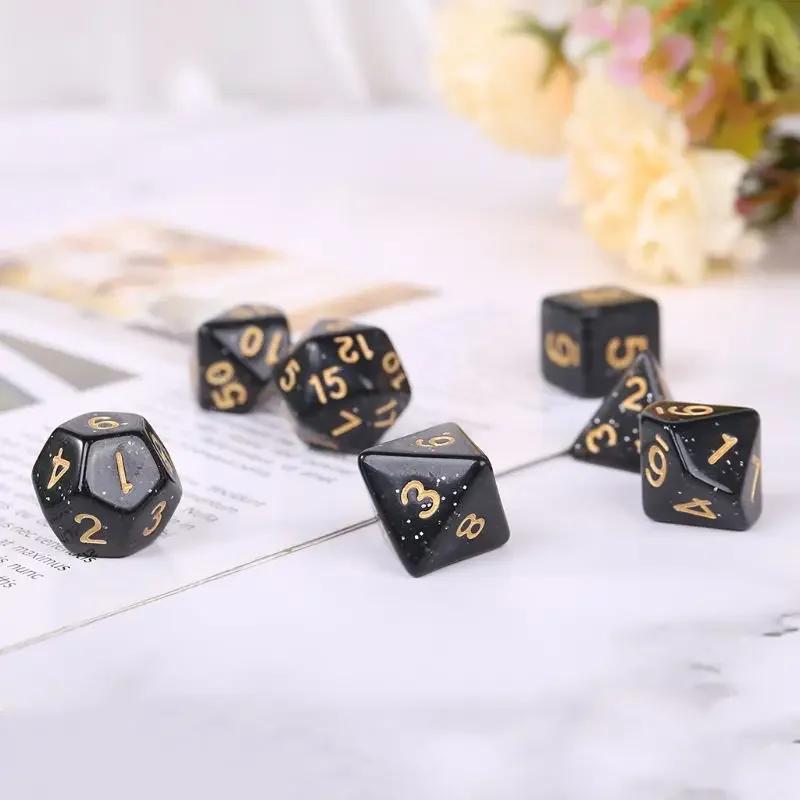7pcs/lot Multi-sided Black Gold Dice Set Double-colors D4 D6 D8 D10 D% D12 D20 Polyhedral Dice for Entertainment Board Game Dice