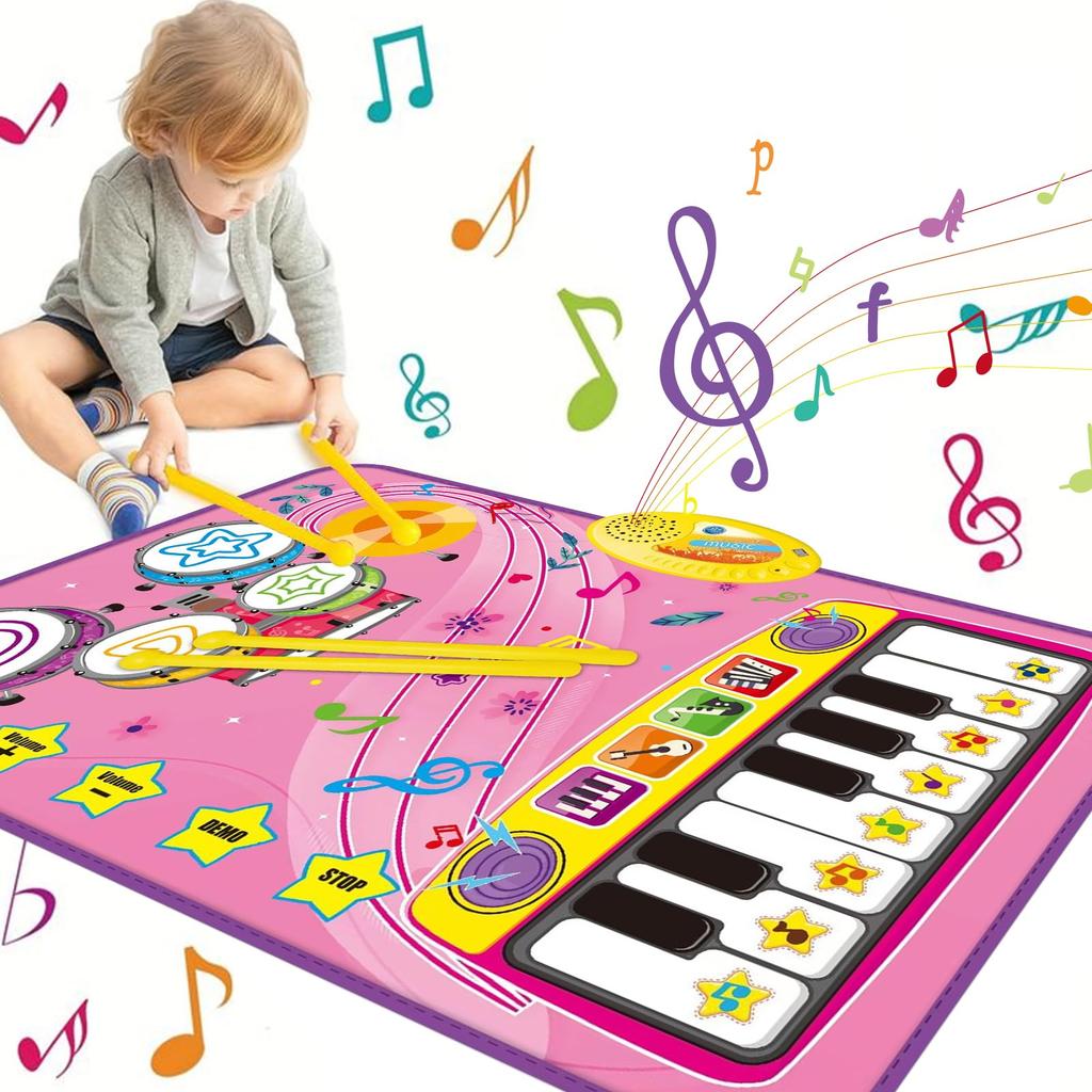 Piano Mat Toy Drum Set Children Piano Musical Instrument Music Mat Waterproof Foldable 5 Song Demo 6 Instrument Sounds Toy Girls Boys Christmas