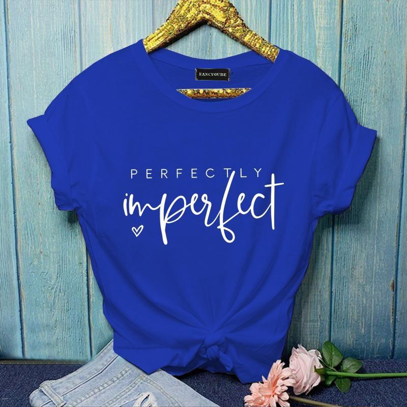 Женская уличная новая модная футболка с принтом крутой надписи «Perfectly Imperfect» (Совершенно несовершенный), повседневная уличная футболка с круглым вырезом и коротким рукавом